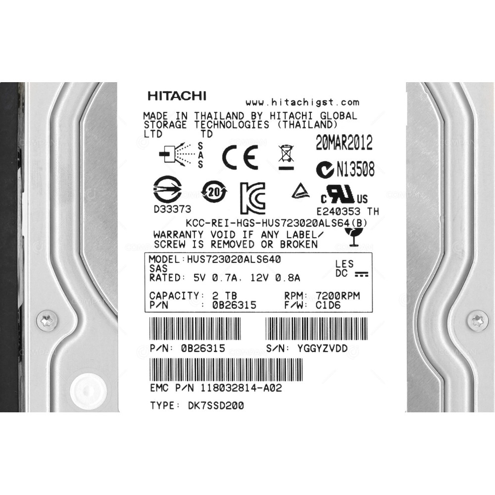005049449 EMC HDD 2TB 7.2K SAS 6G 3.5 LFF HOT-SWAP FOR VNX5300/5500/5700